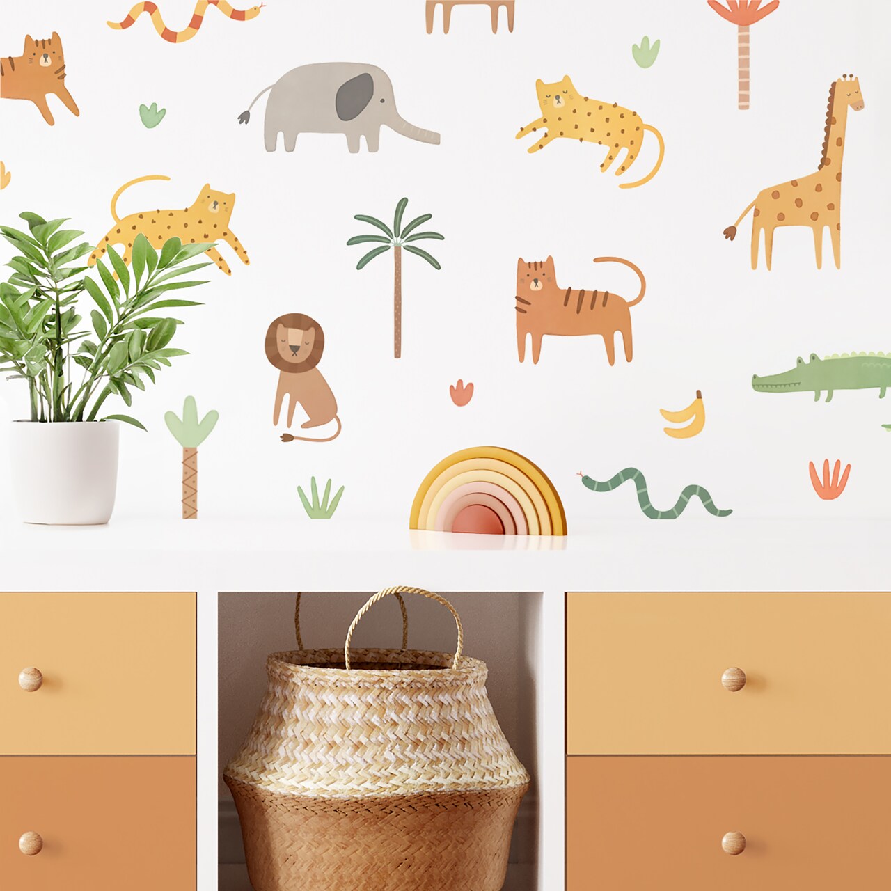 Safari Wall Decals - Removable & Reusable Fabric Wall Stickers, Jungle Animal Decals for Kid's Rooms and Nurseries